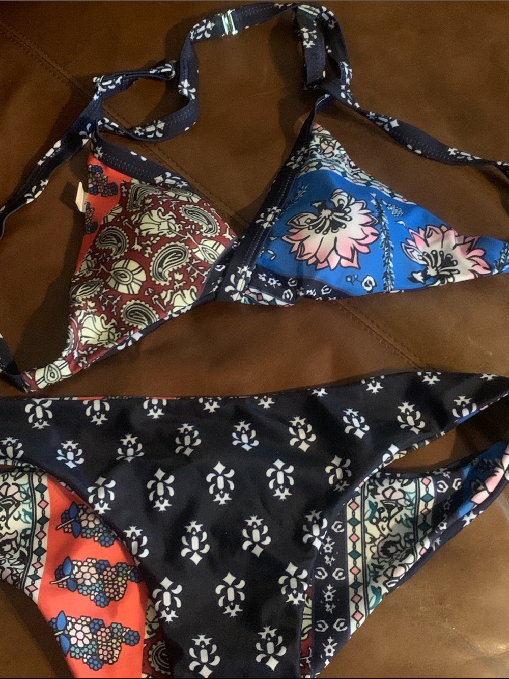 Patterned Bikini Set - Navy, Blue, Coral, Pink
